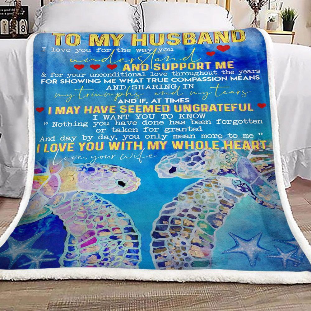 Turtle To My Husband Sherpa Fleece Blanket