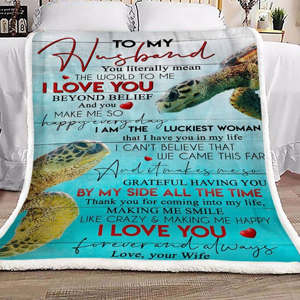 Turtle To My Husband Sherpa Fleece Blanket