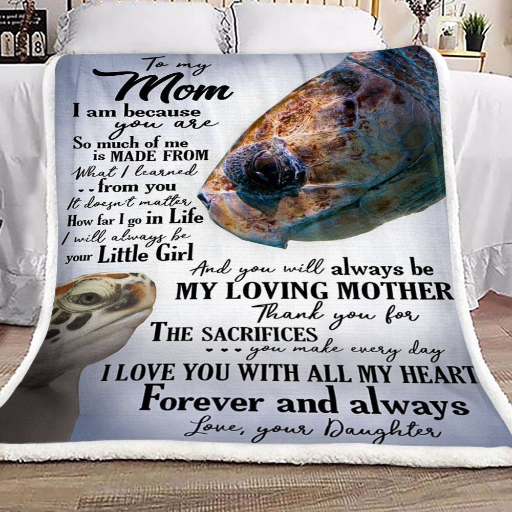 Turtle To My Mom Love Your Daughter Sherpa Fleece Blanket