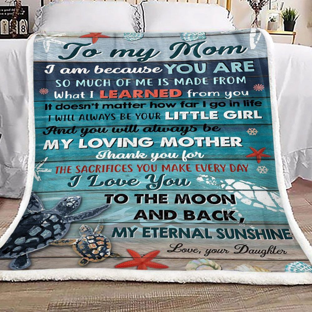 Turtle To My Mom Love Your Daughter Sherpa Fleece Blanket