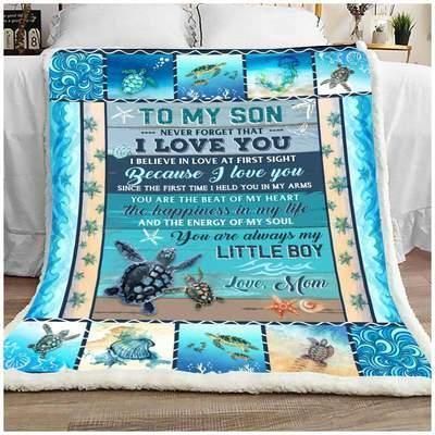 Turtle To My Son Sherpa Fleece Blanket