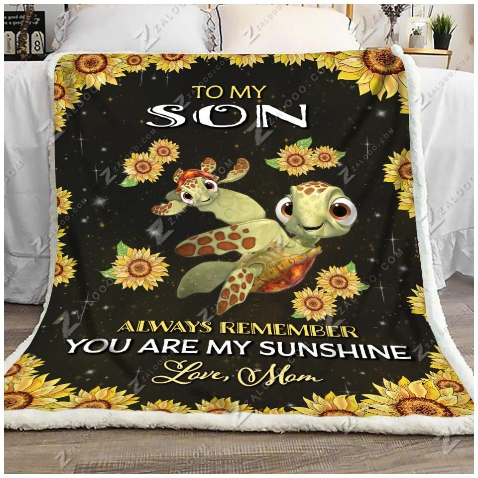 Turtle To My Son My Sunshine Love Mom Sherpa Fleece Blanket
