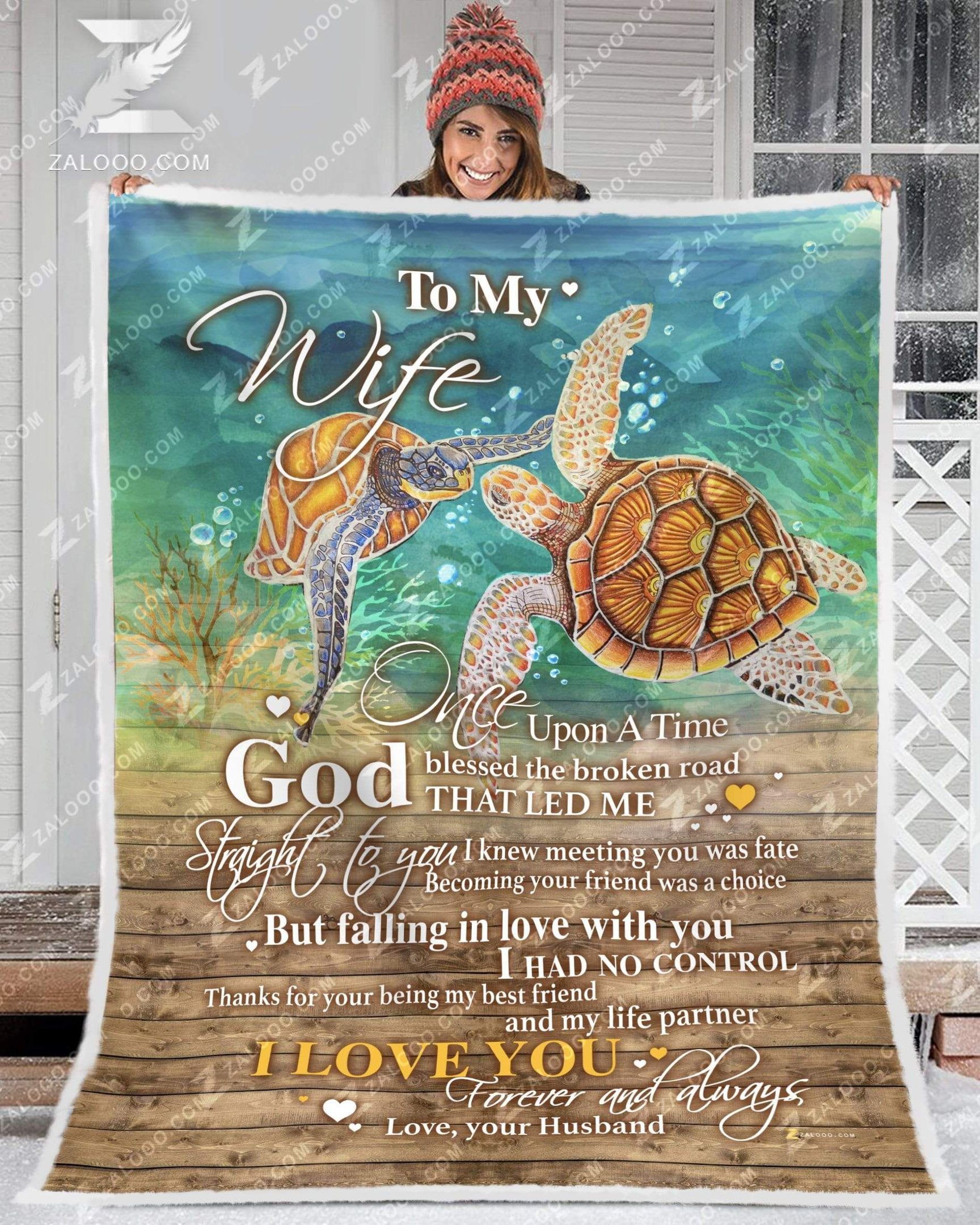 Turtle To My Wife God Blessed The Broken Road Sherpa Fleece Blanket