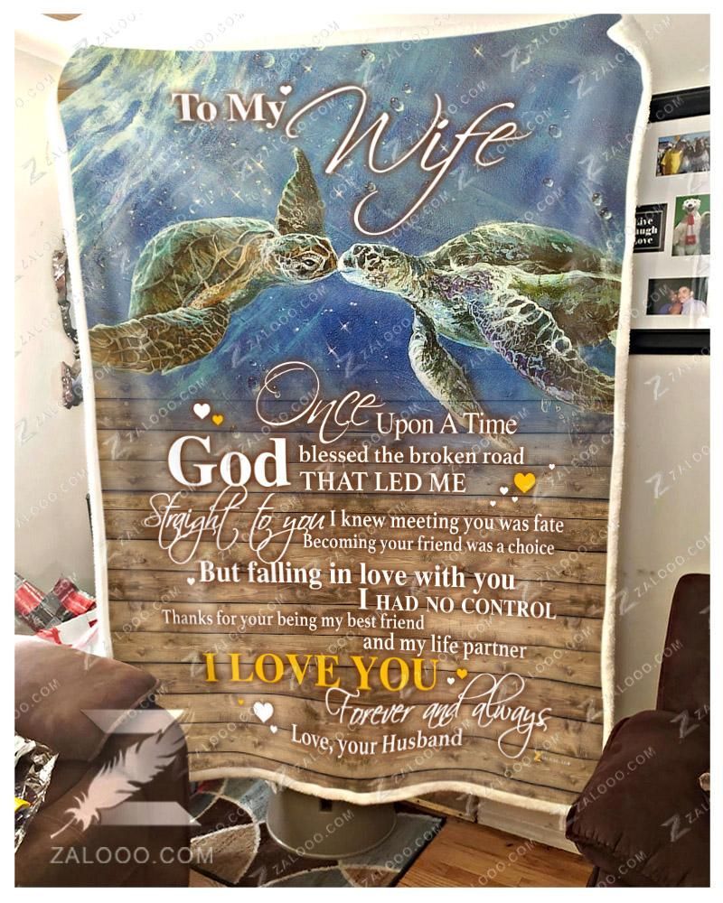 Turtle To My Wife God Blessed The Broken Road Sherpa Fleece Blanket