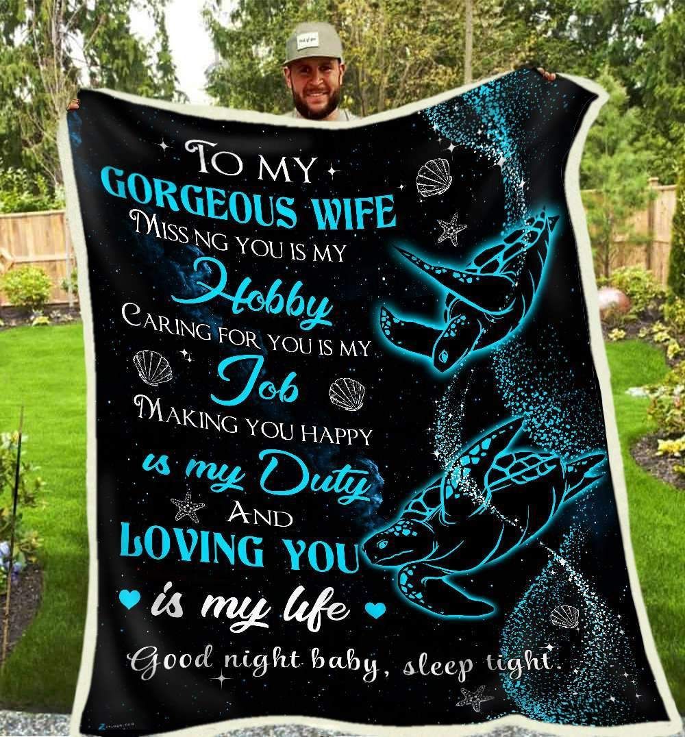 Turtle To My Wife Loving You Is My Life Sherpa Fleece Blanket