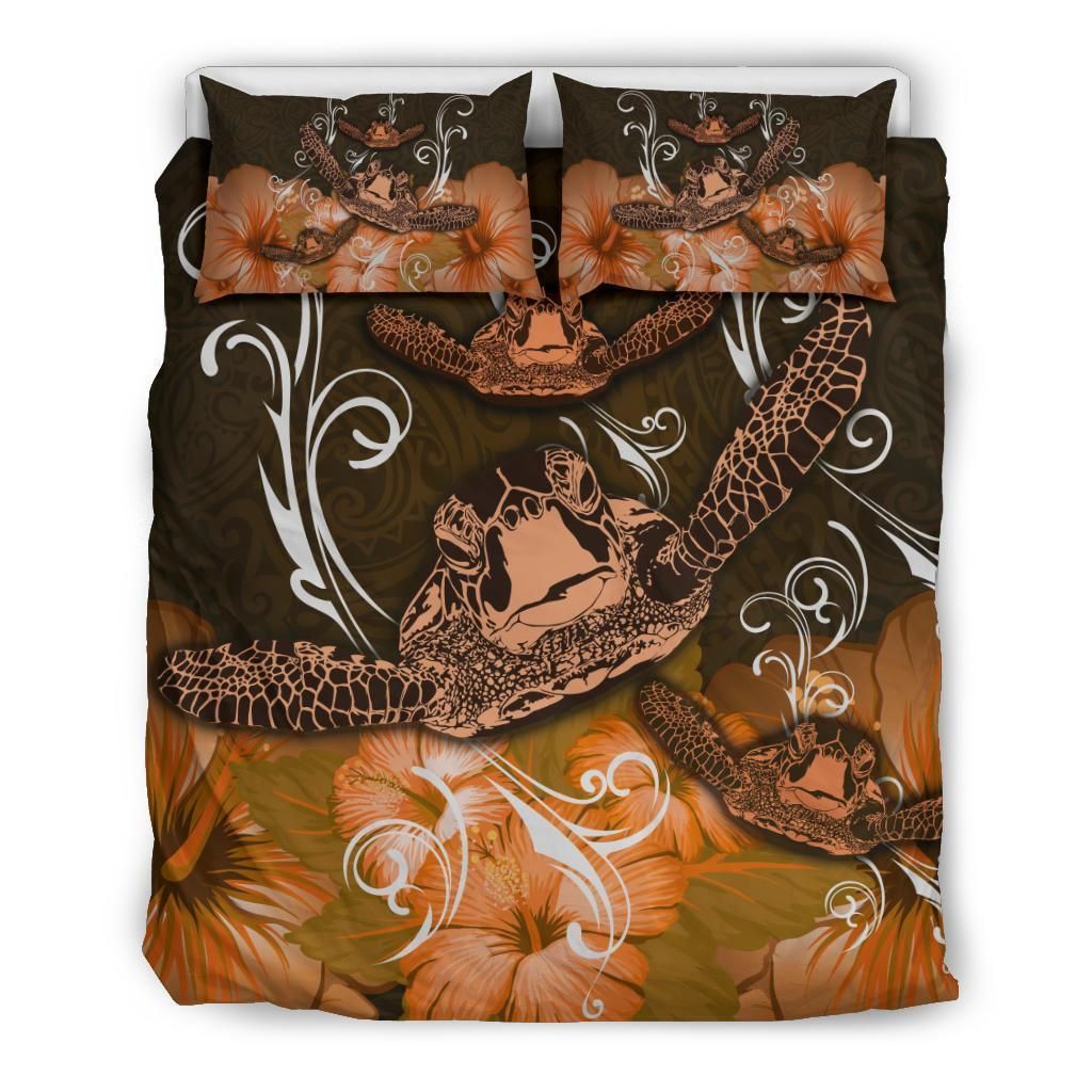 Turtle Waves Hibiscus Erik Style Orange Bedding Set