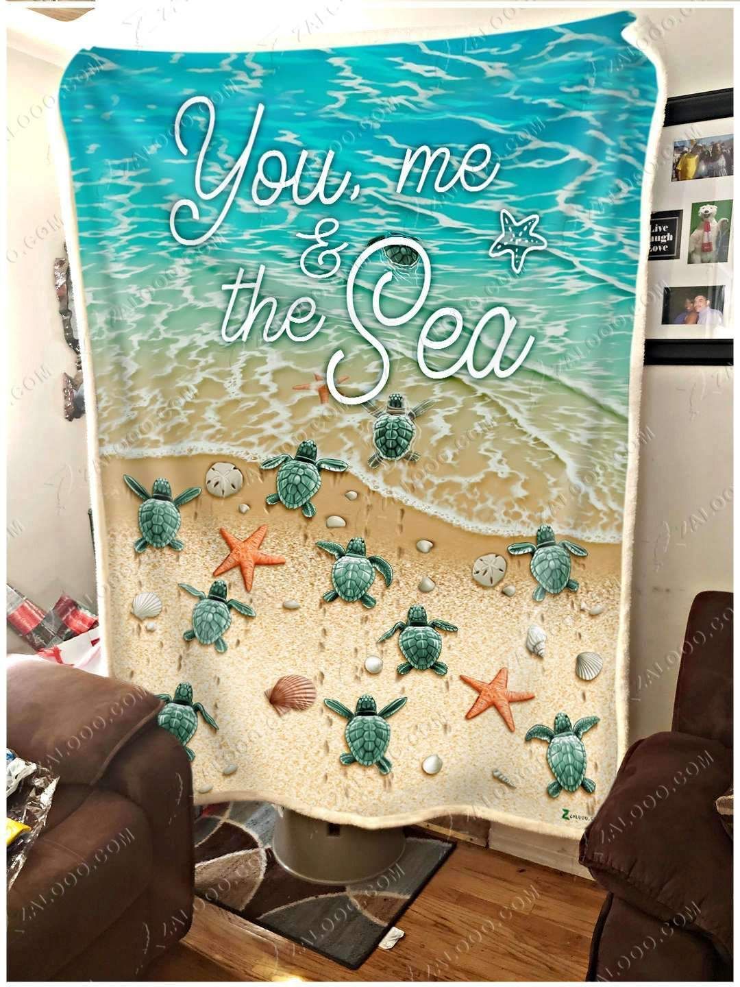 Turtle You Me And The Sea Sherpa Fleece Blanket
