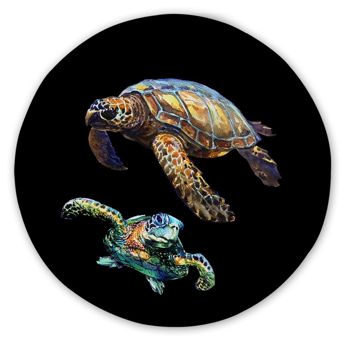 Turtles In Black Printed Round Beach Towel