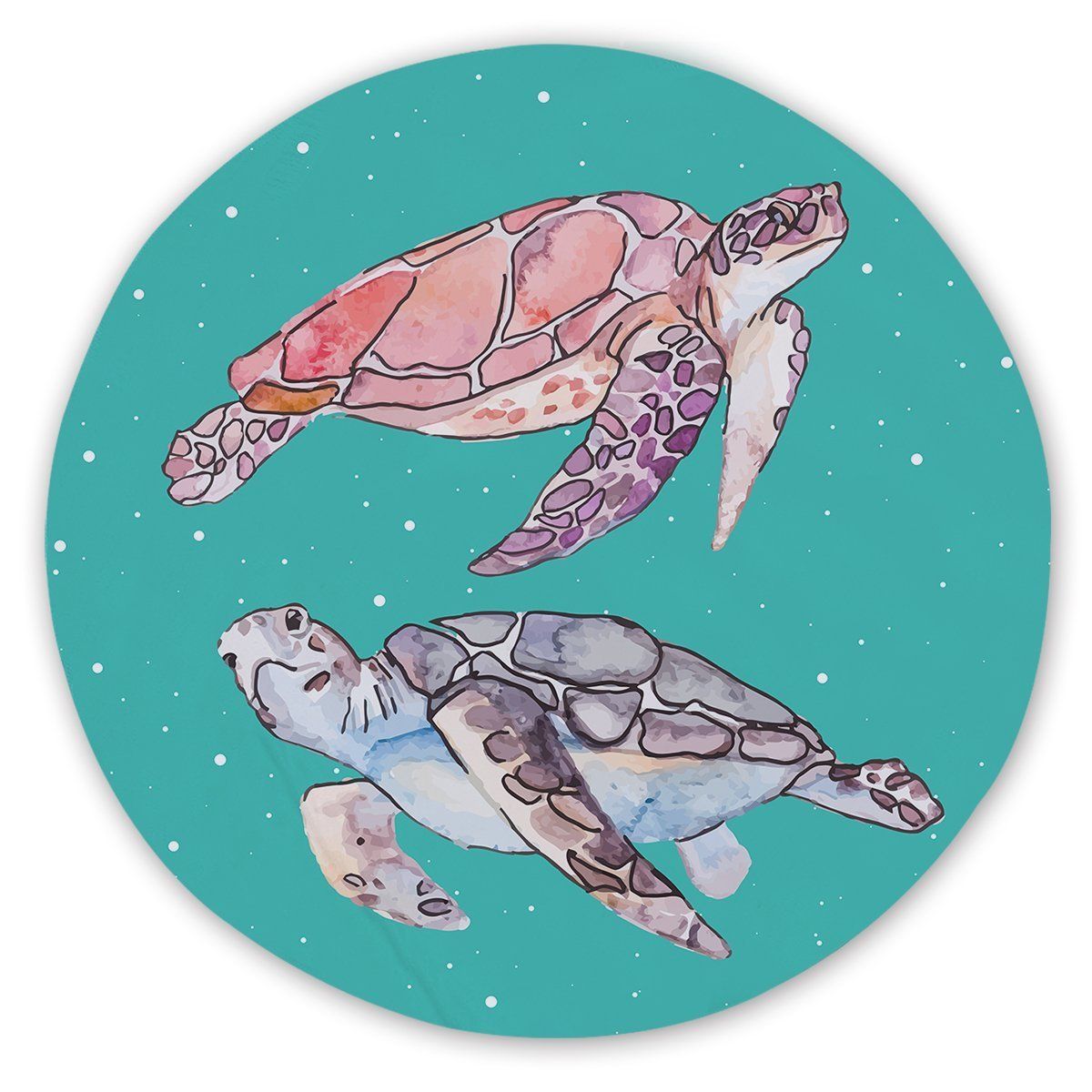 Turtles In Green Printed Round Beach Towel