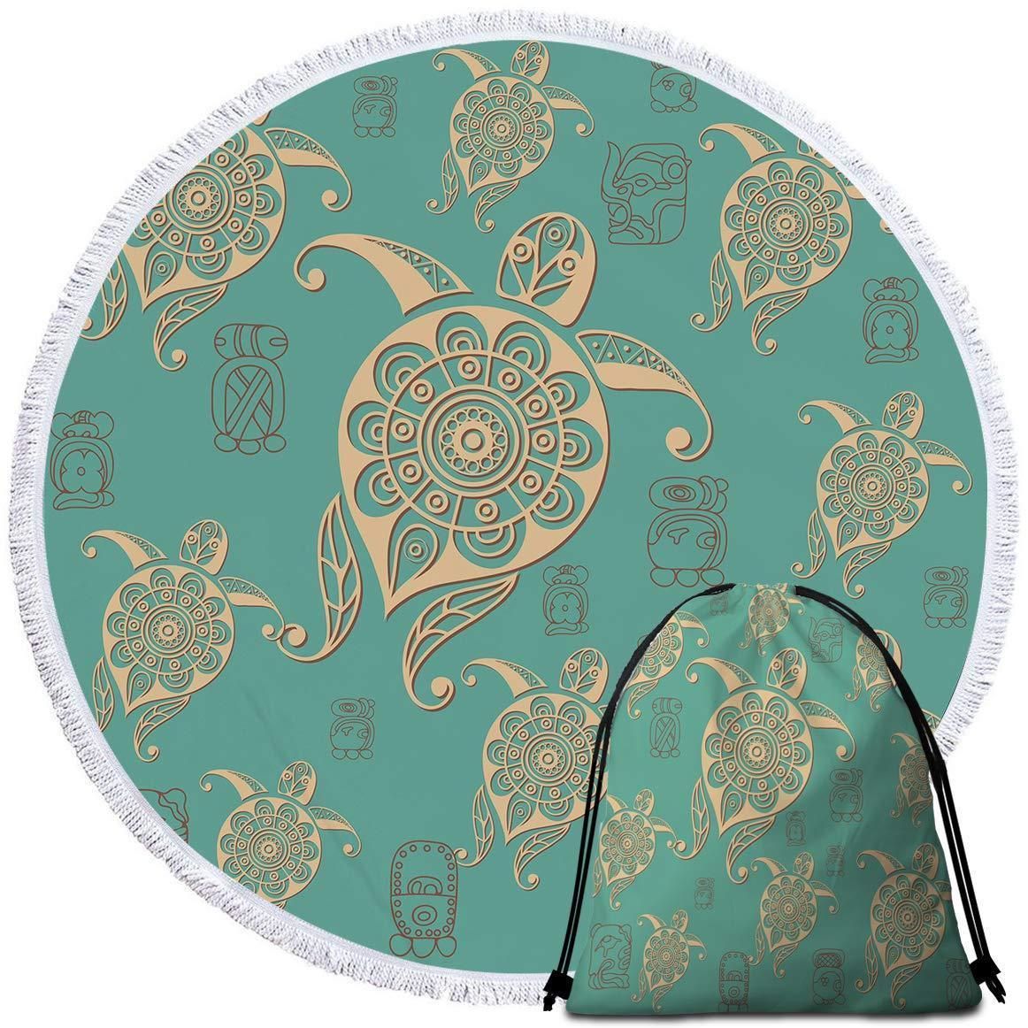 Turtles In Turquoise Pattern Printed Round Beach Towel