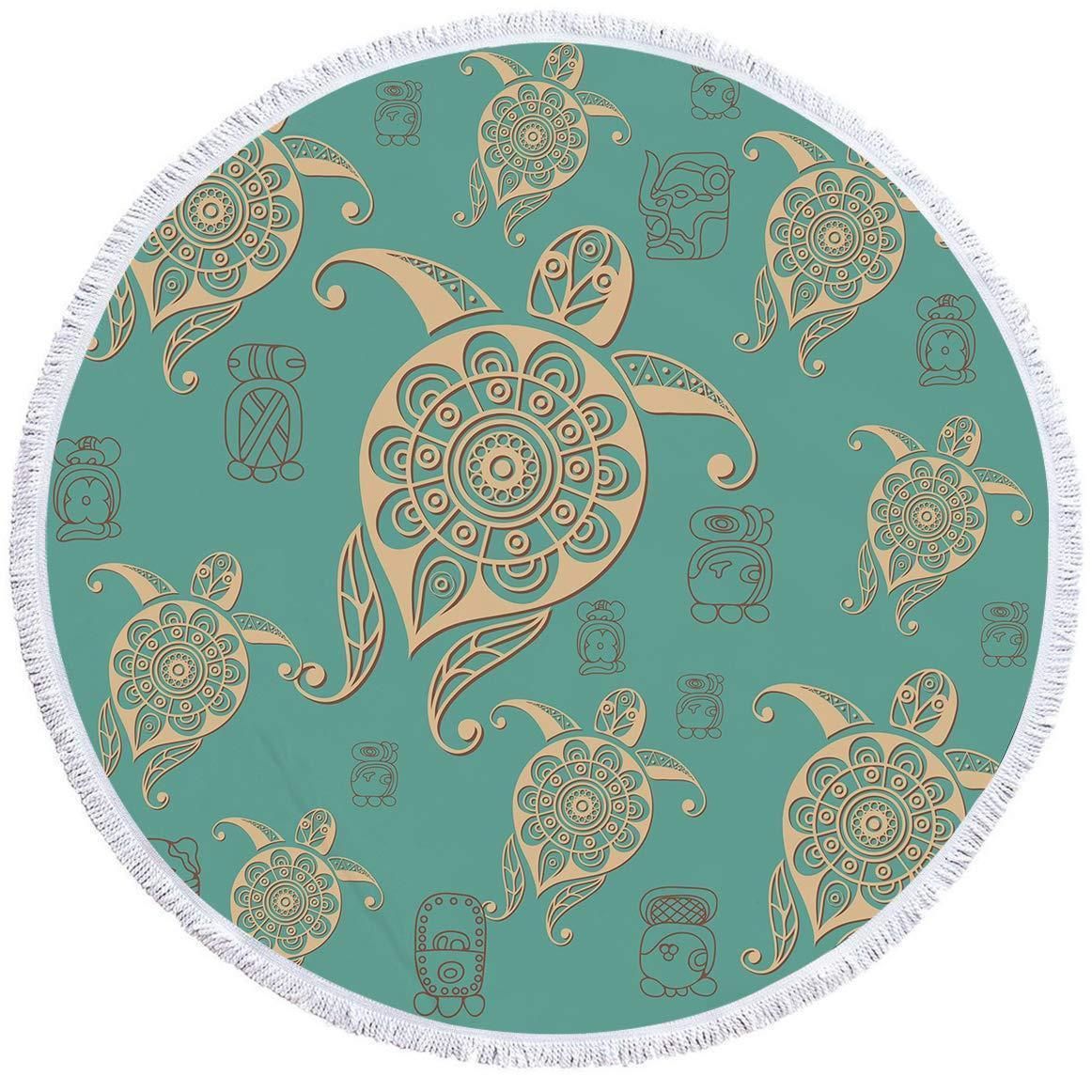 Turtles In Turquoise Printed Round Beach Towel