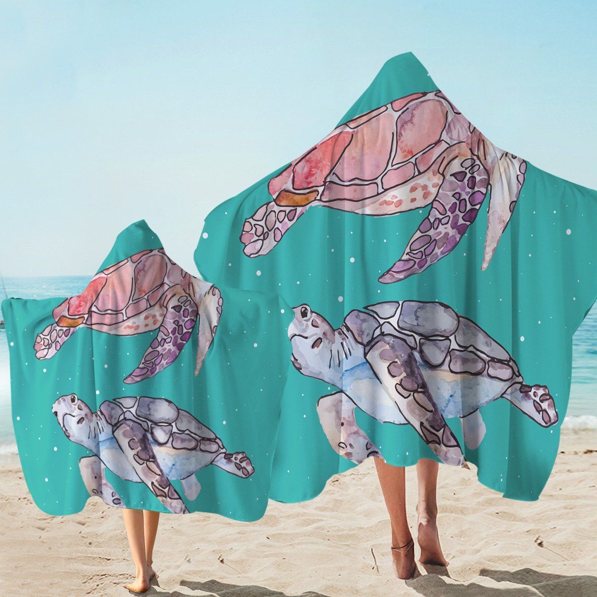 Turtles Teal Mint Printed Hooded Towel