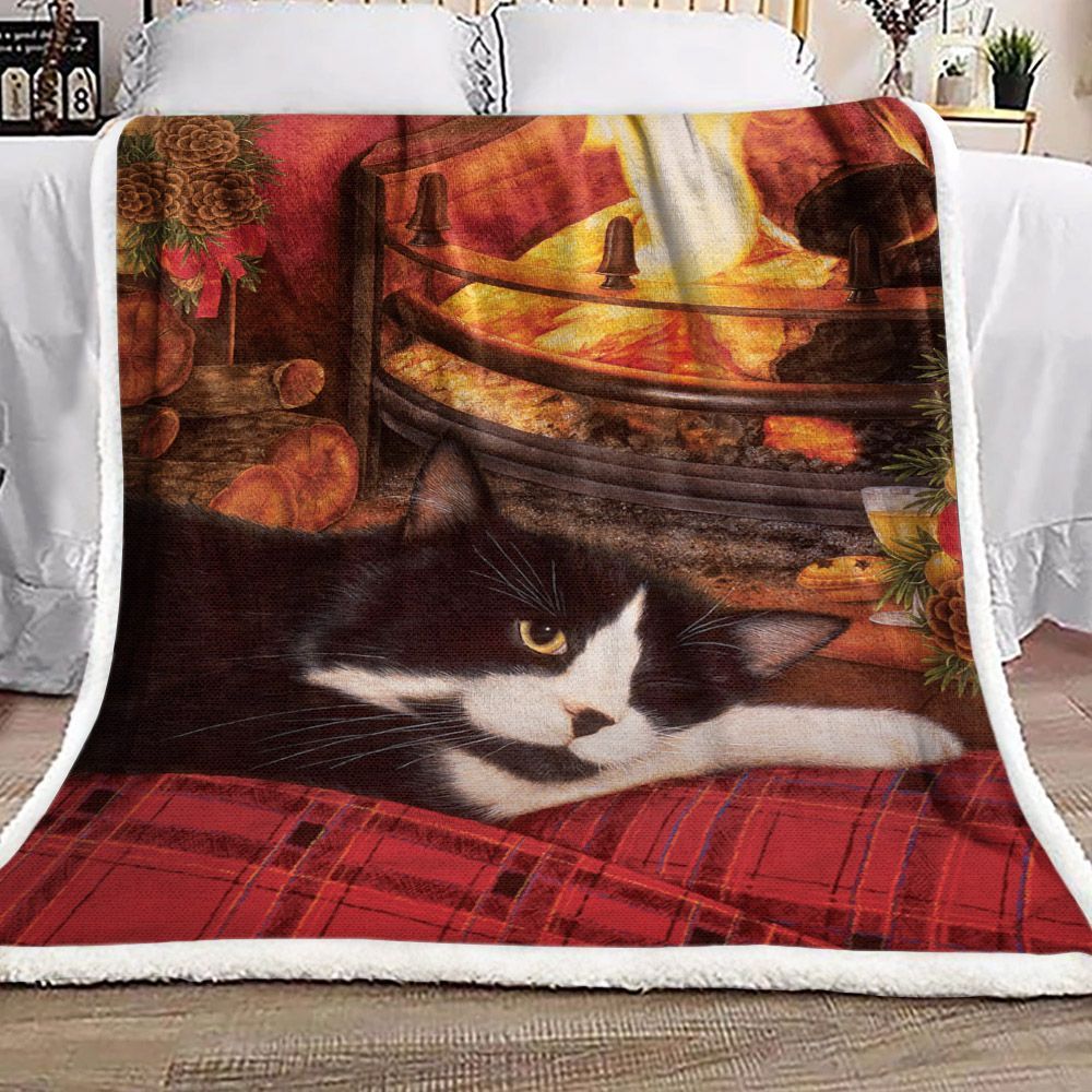 Tuxedo Cat Sherpa Fleece Blanket