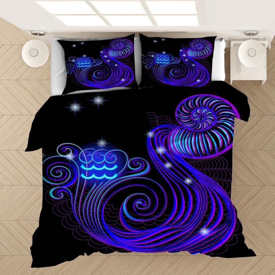 Twelve Constellations Aquarius Neon Blue Bedding Set