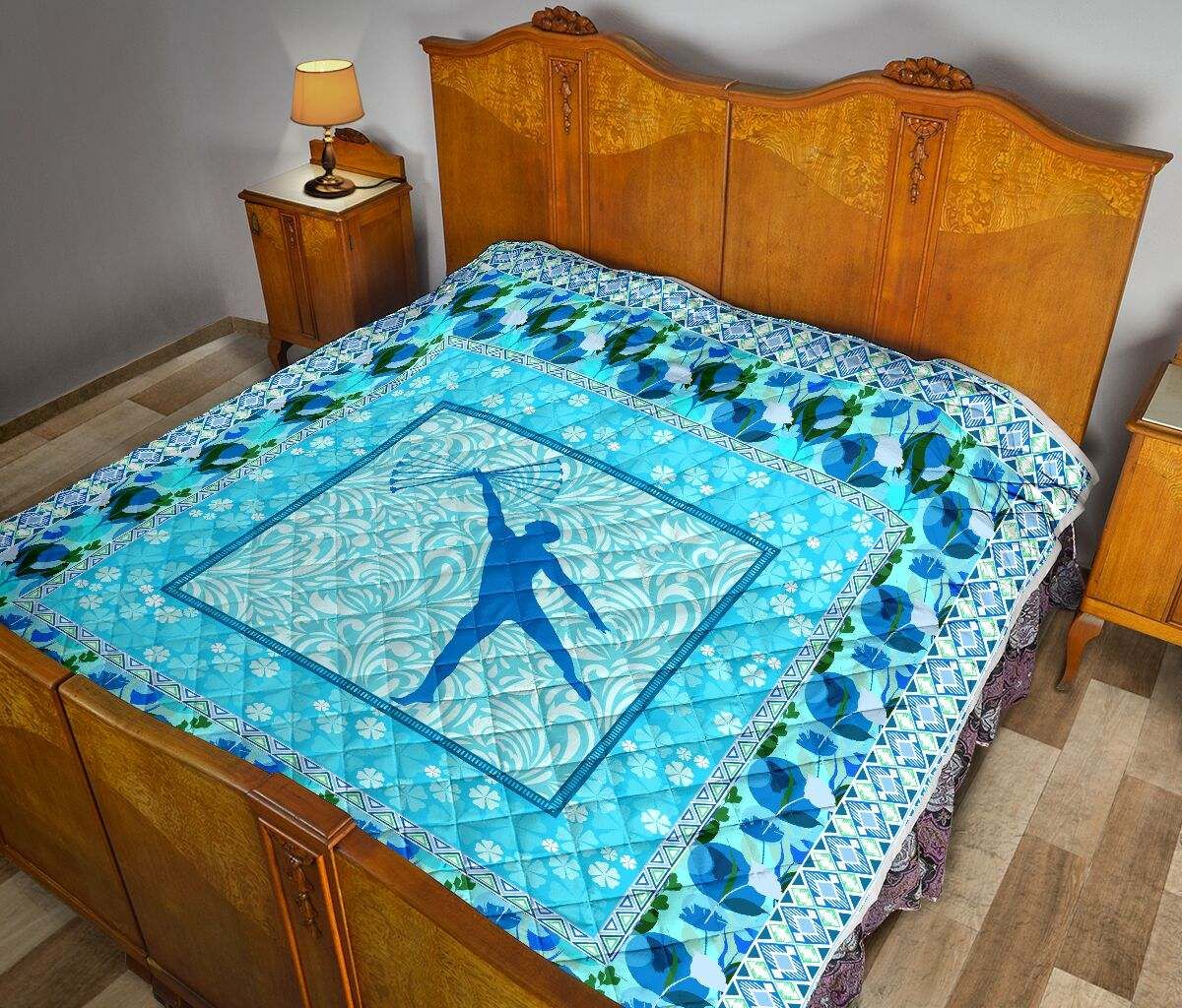 TWIRLING BOY BLUE FLOWER QUILT DHC281111049DD