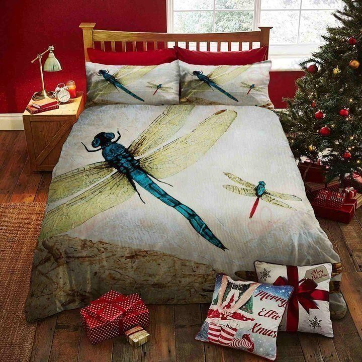Two Blue Dragonfly Printed Bedding Set