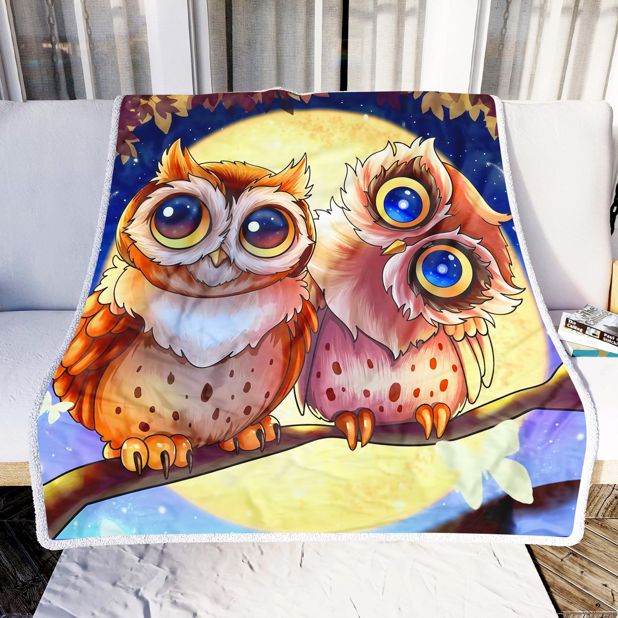 Two Cute Owls Fleece Blanket