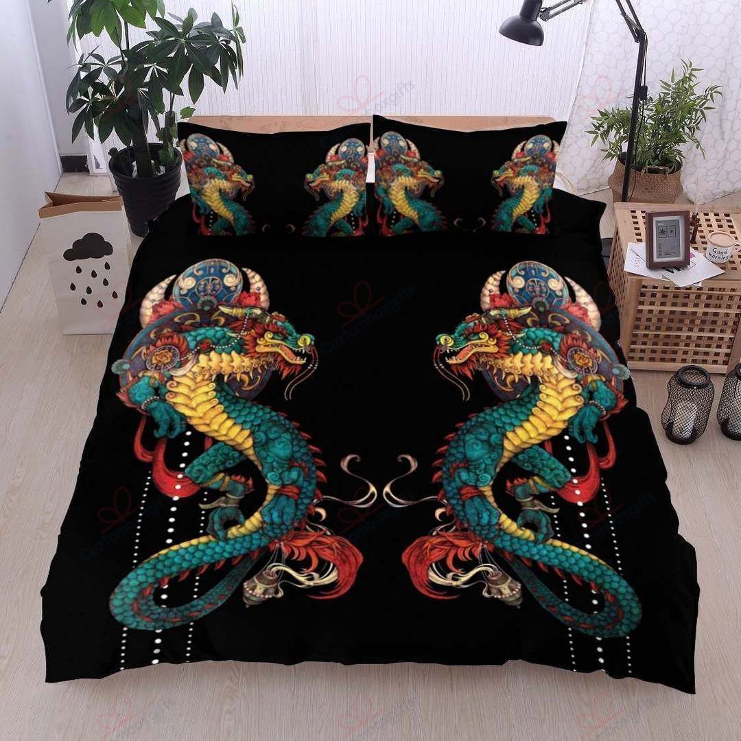 Two Dragon Color Printed Bedding Set
