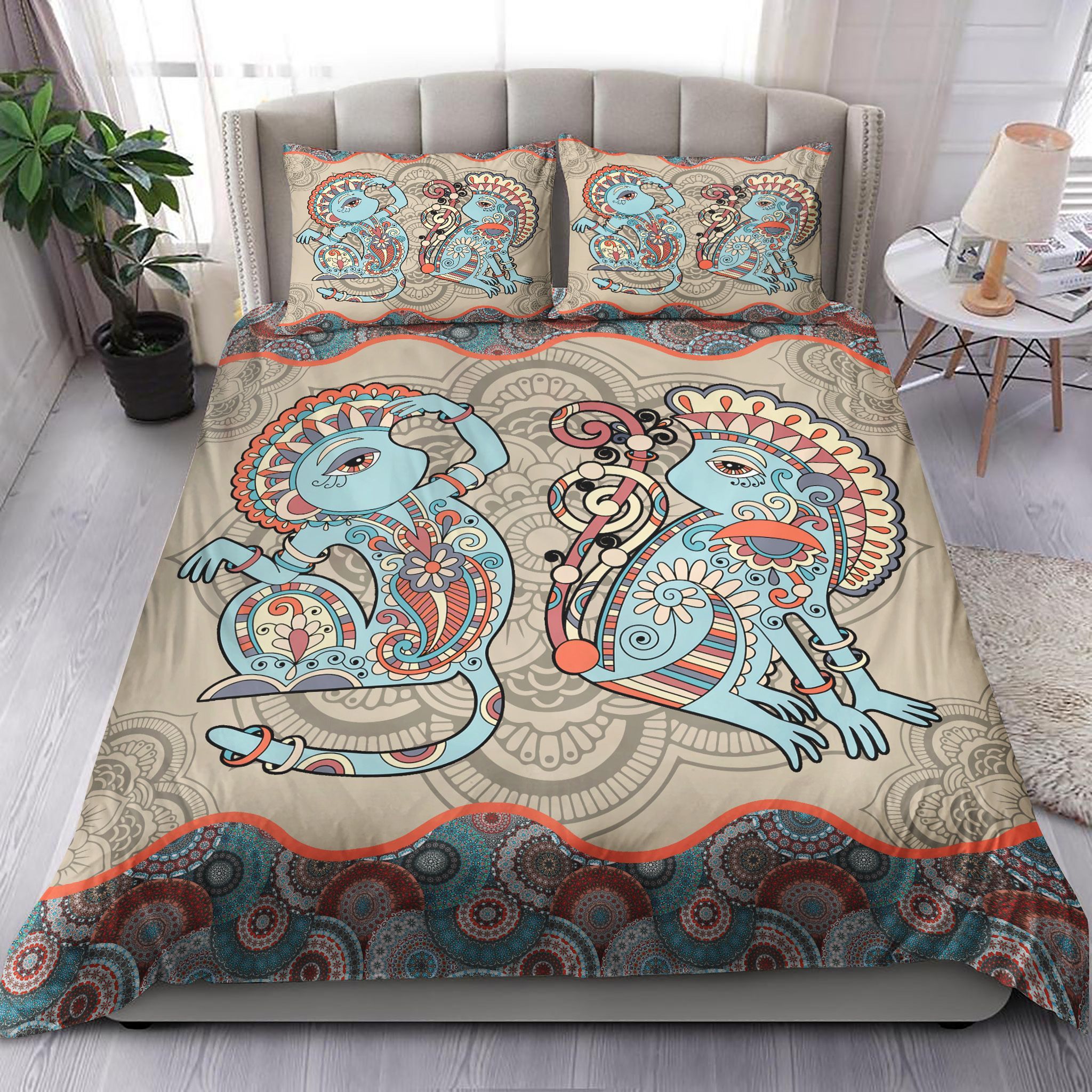 Two Ethnic Monkeys Mandala Bedding Set