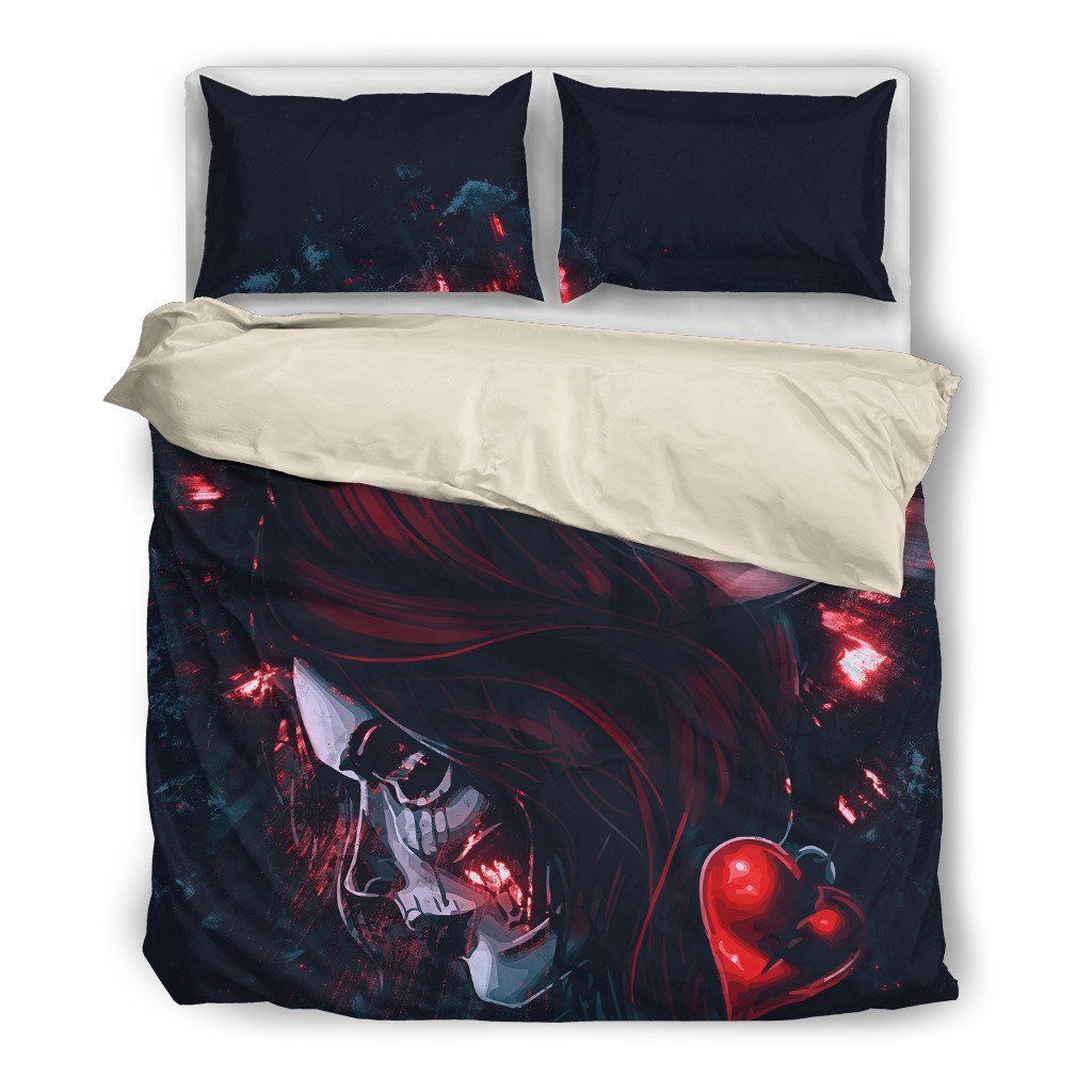 Two Face Skull Girl Beige Themed Bedding Set
