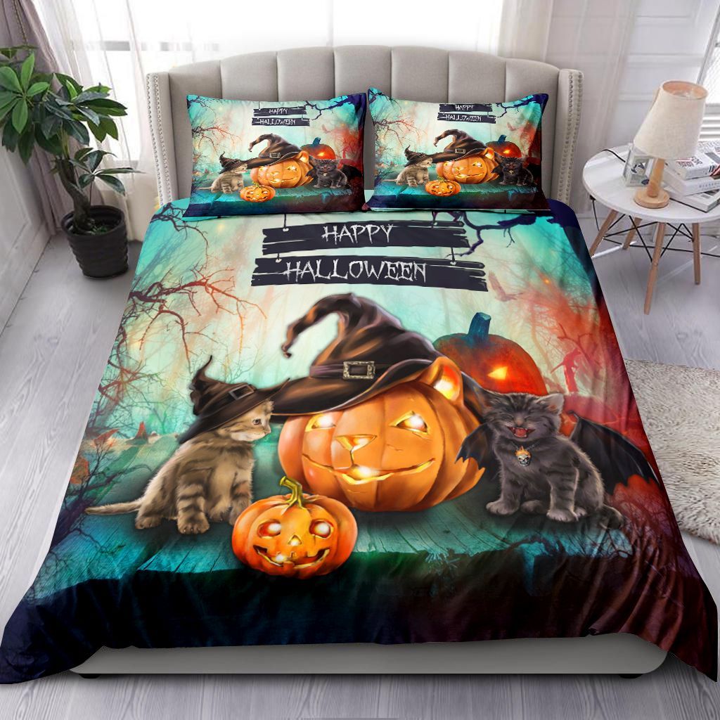Two Halloween Kitten Bedding Set