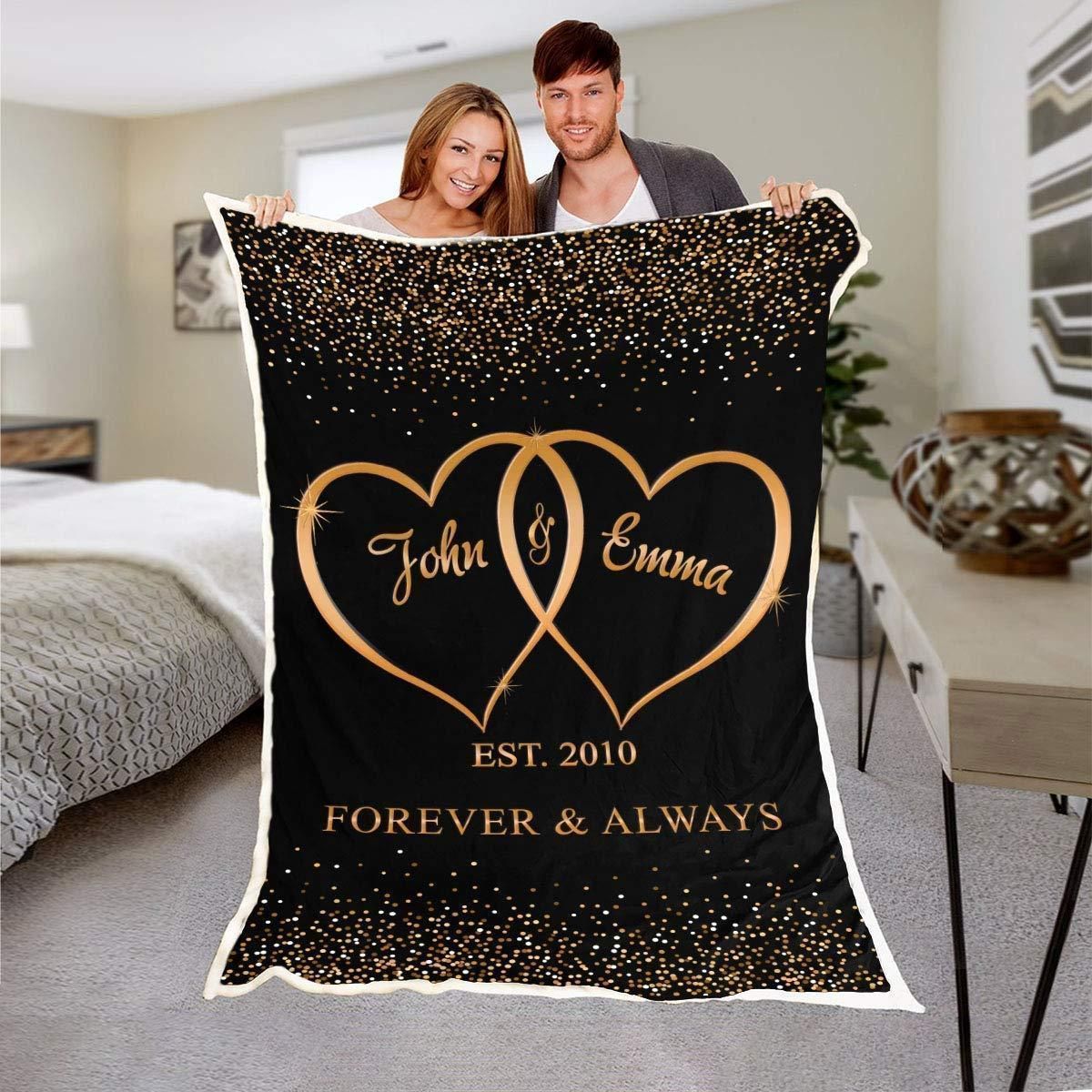 Two Heart Always And Forever Together Couple Gift For Lover Fleece Blanket