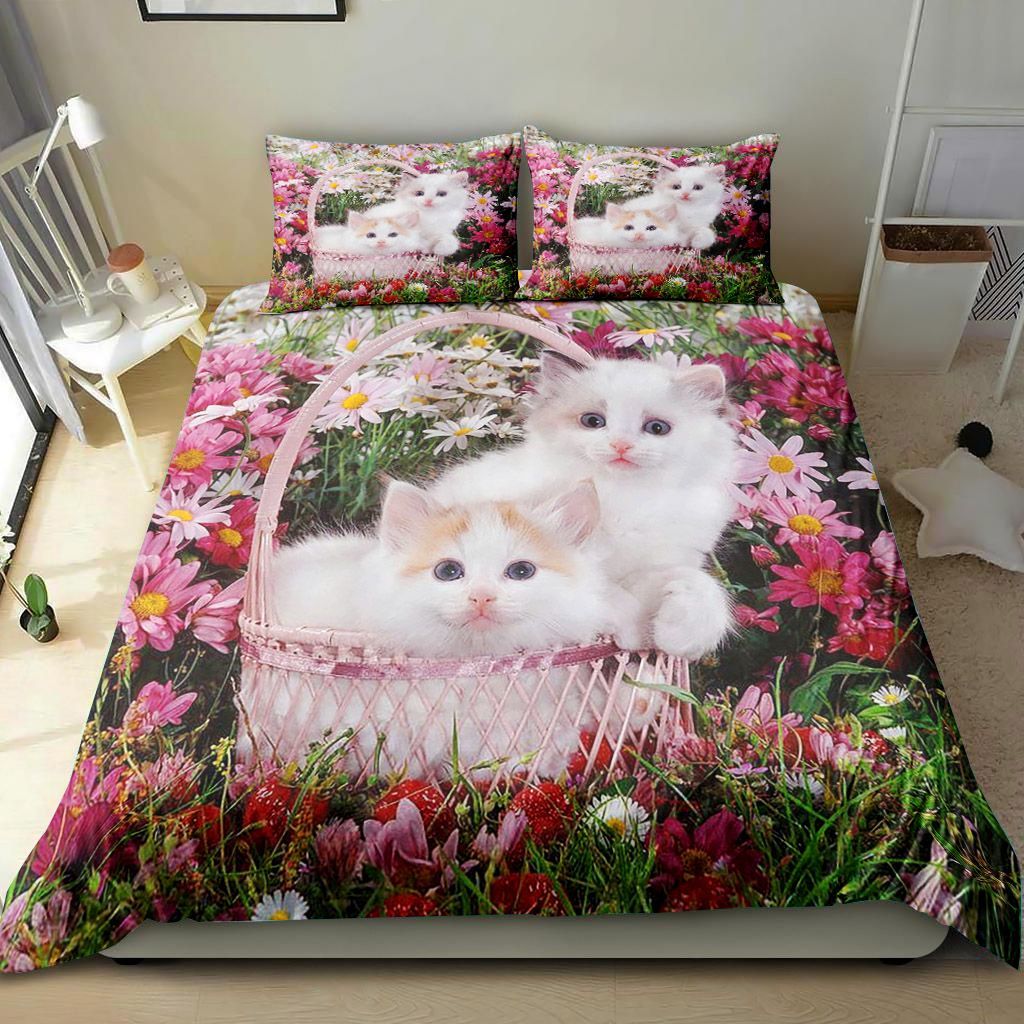 Two Little Cat In Flower Garden Bedding Set
