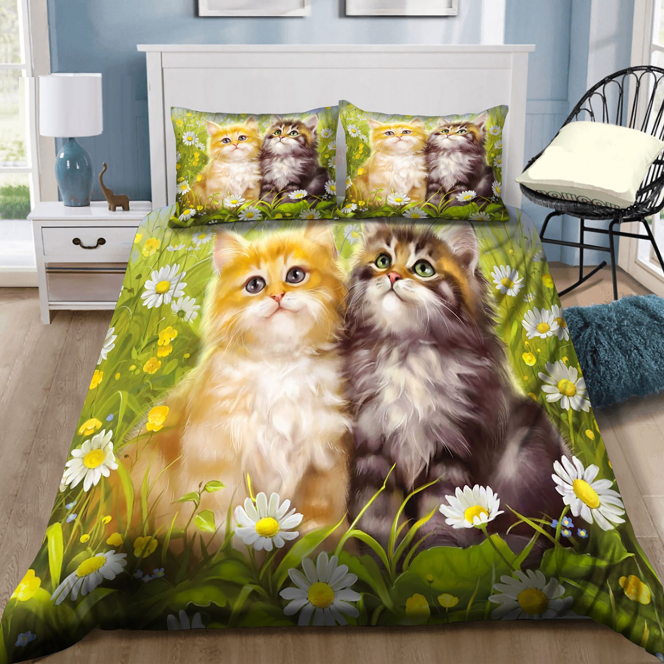 Two Little Cats In Flowers Garden Bedding Set