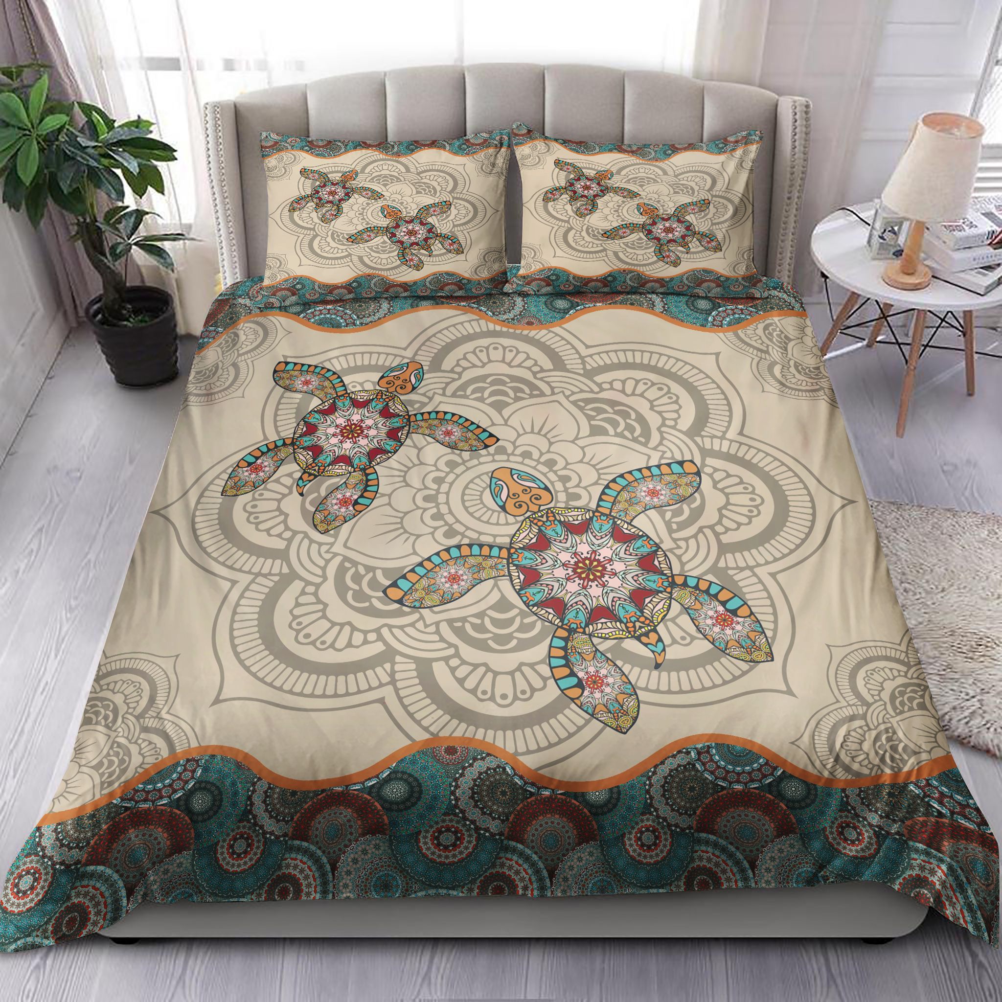 Two Patterned Turtle Mandala Bedding Set