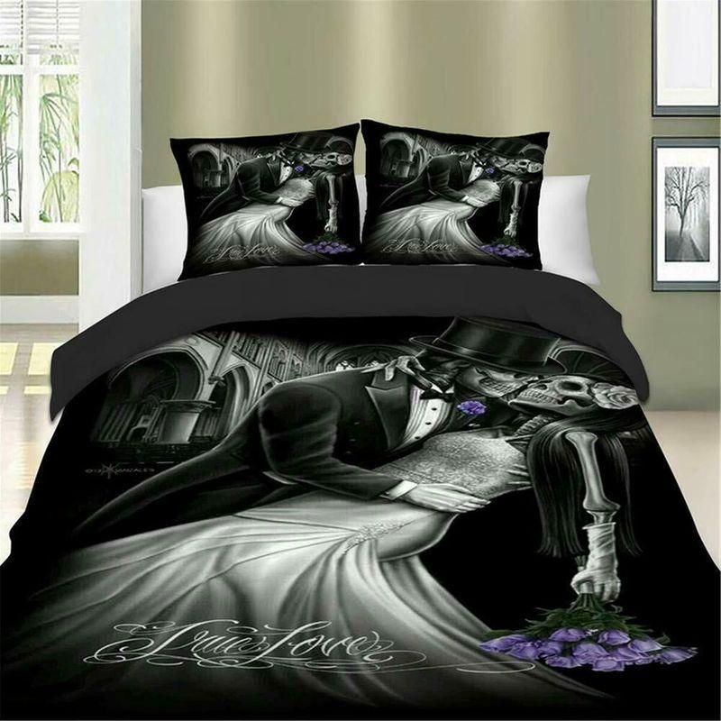 Two Skulls Kissing Romantic View  Bedding Set
