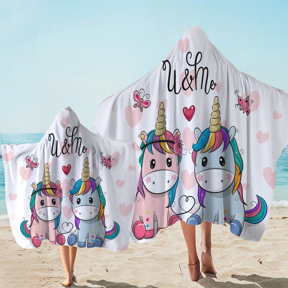 U And Me Love Forever Unicorn Printed Hooded Towel