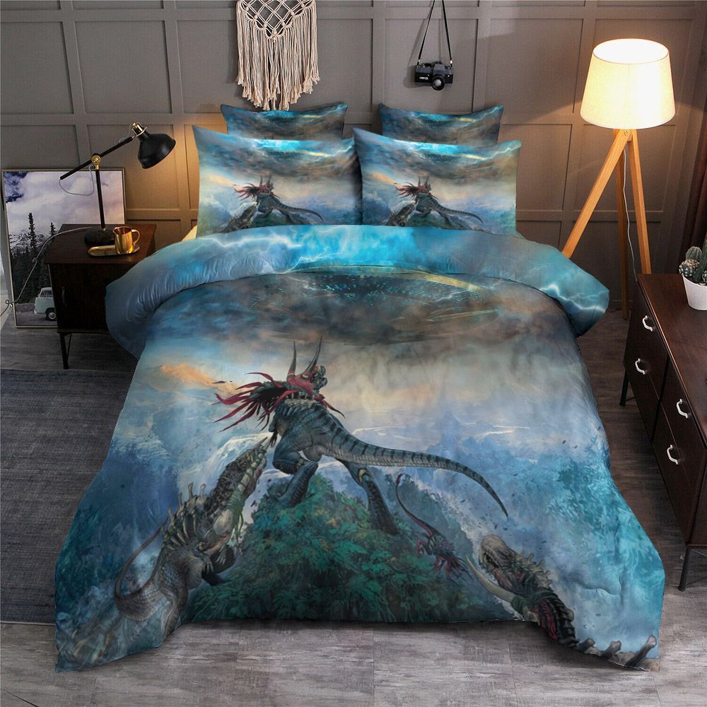 Ufo Visiting Dinosaur Bedding Set