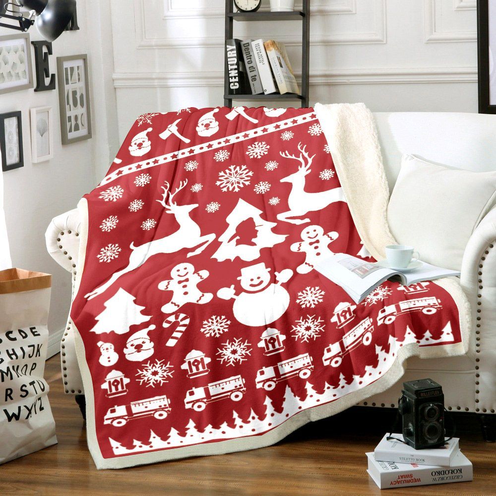 Ugly Christmas Holiday Firefighter Sherpa Fleece Blanket