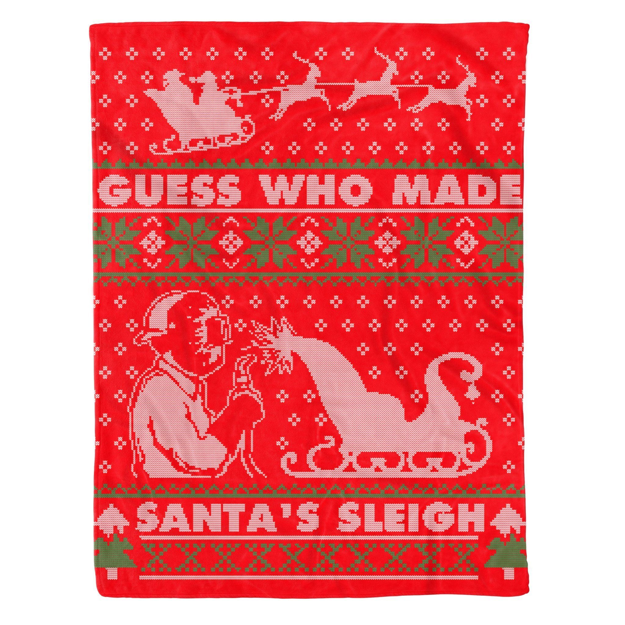 Ugly Christmas Santa Sleigh Welder Sherpa Fleece Blanket