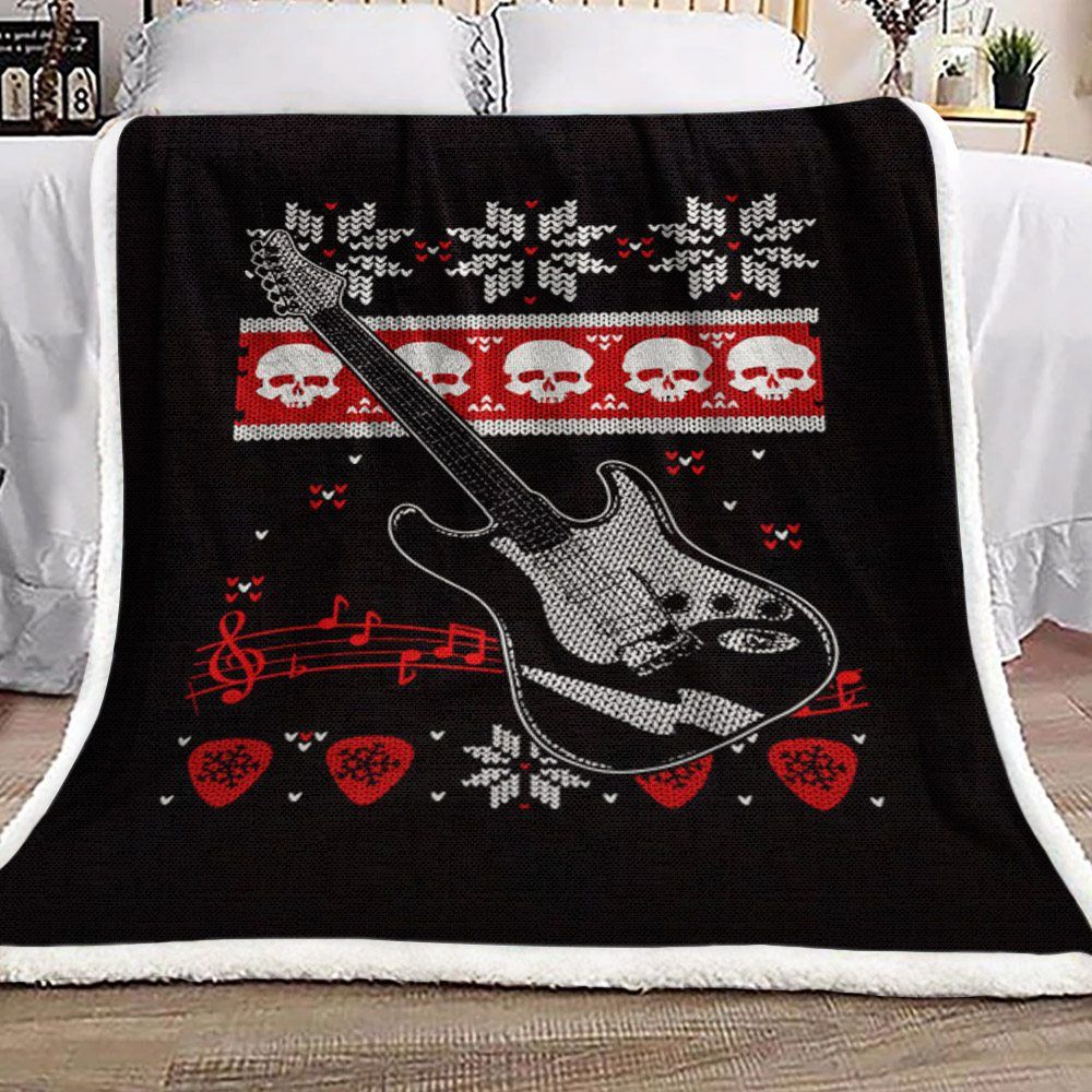 Ugly Christmas Sweater Guitar Sherpa Fleece Blanket