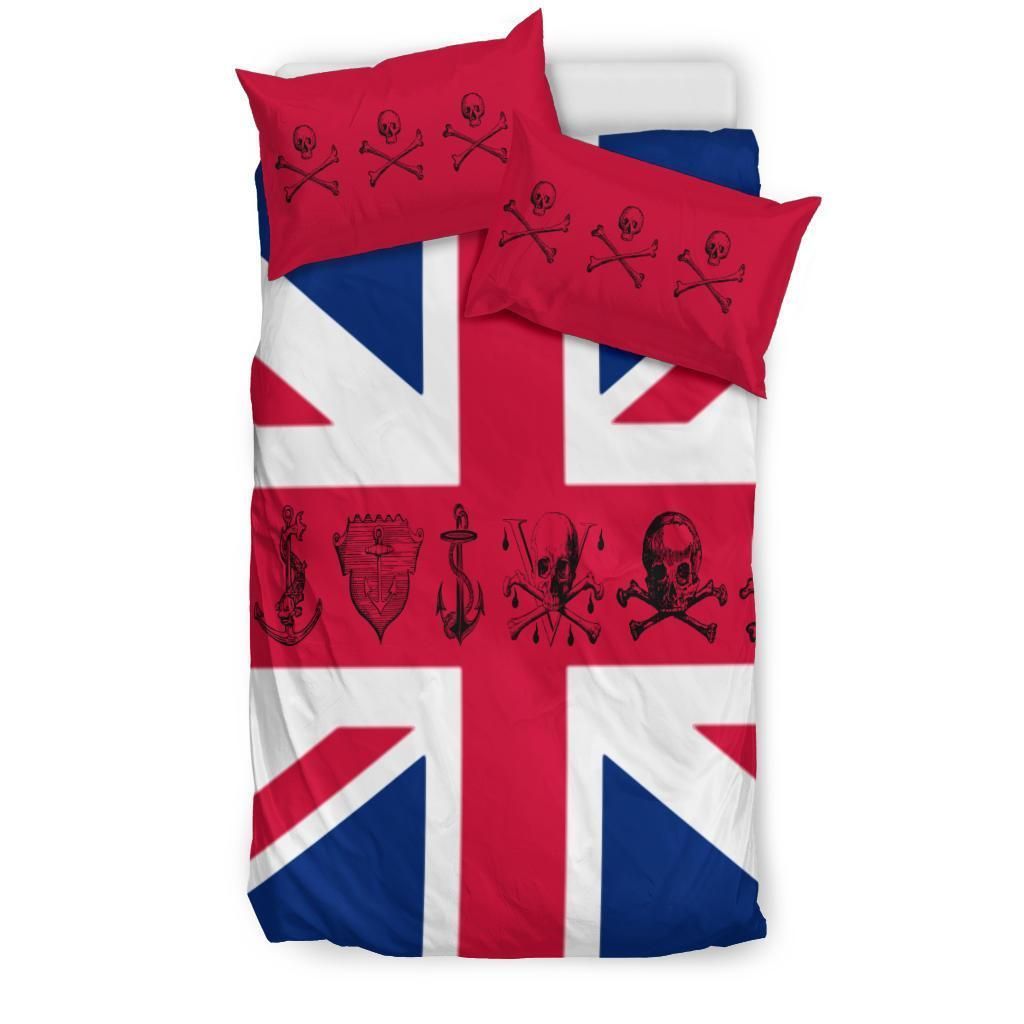 Uk Flag With Pirate Skulls Bedding Set