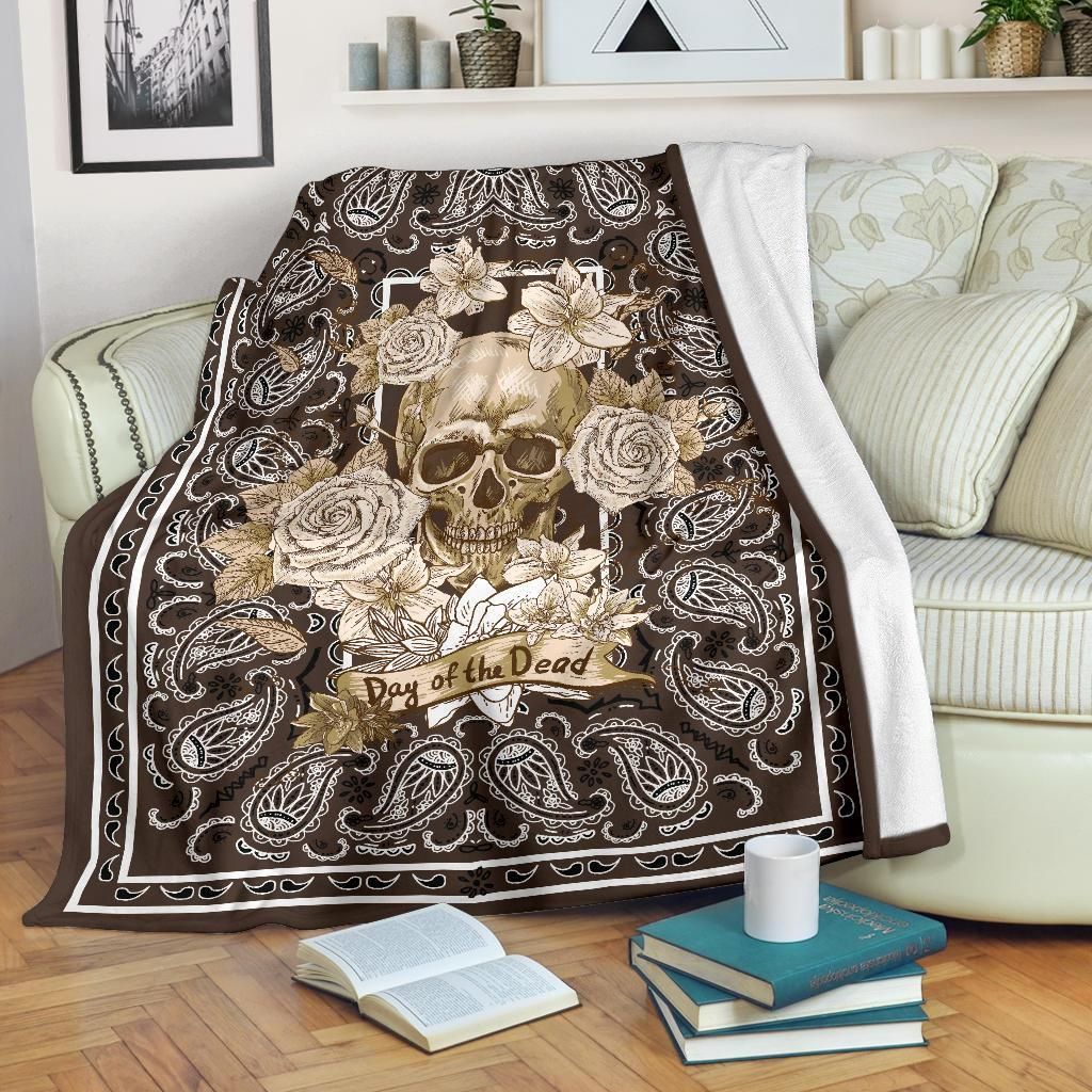 Ultra Plush Brown Day Or The Dead Skull Sherpa Fleece Blanket