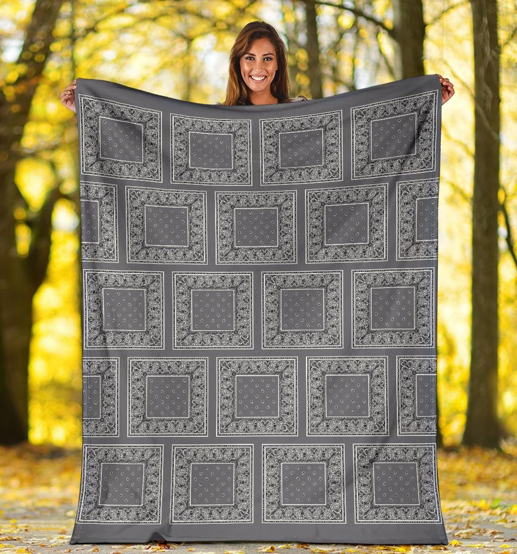 Ultra Plush Classic Gray Bandana Patch Fleece Blanket