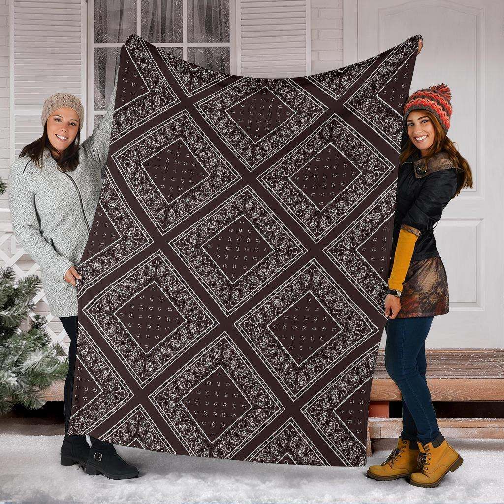Ultra Plush Coffee Brown Bandana Diamond Sherpa Fleece Blanket