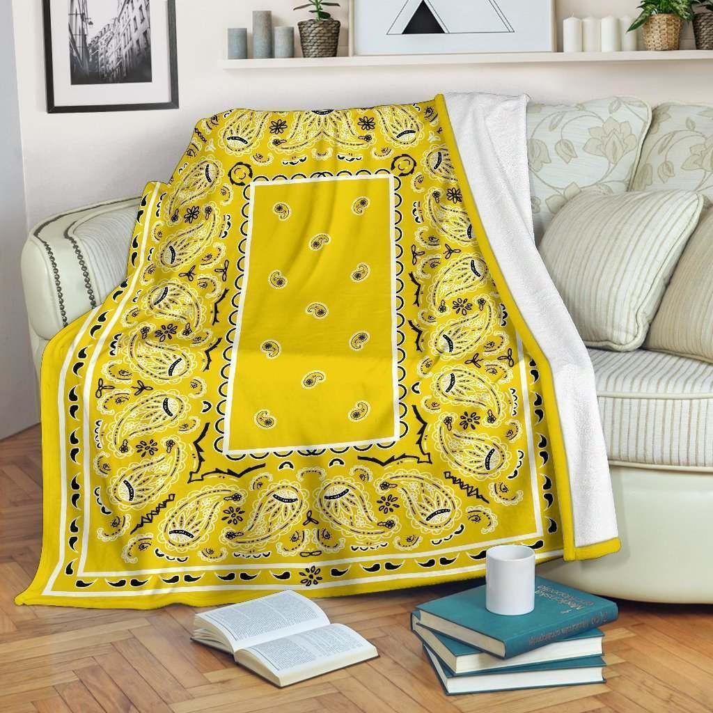 Ultra Plush Sunshine Yellow Bandana Sherpa Fleece Blanket