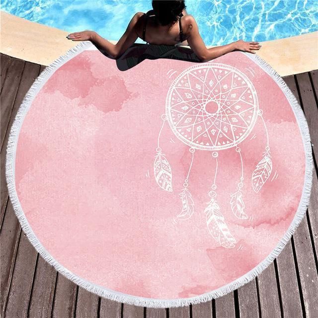 Uluwatu Temple Pink Dreamcatcher Printed Round Beach Towel