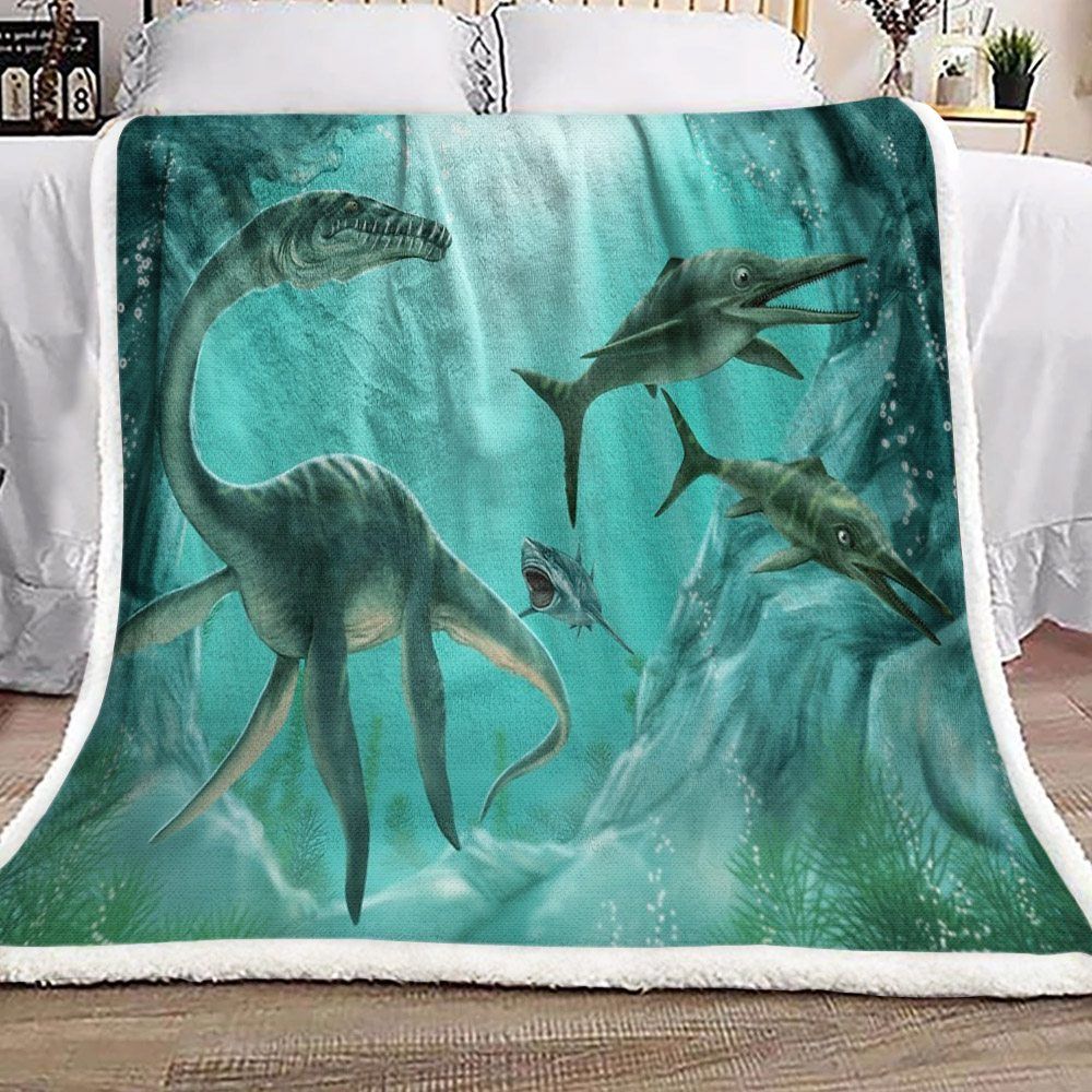 Underwater Dinosaur Sherpa Fleece Blanket