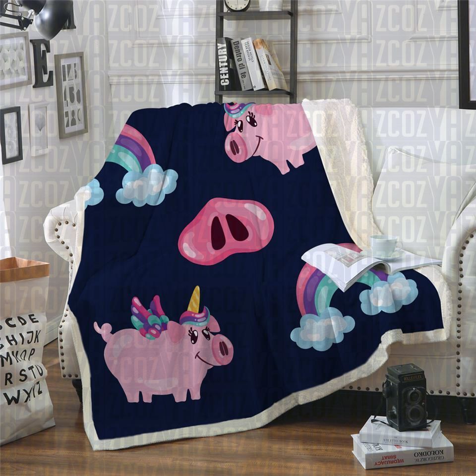 Uni Pig Rainbows Sherpa Fleece Blanket
