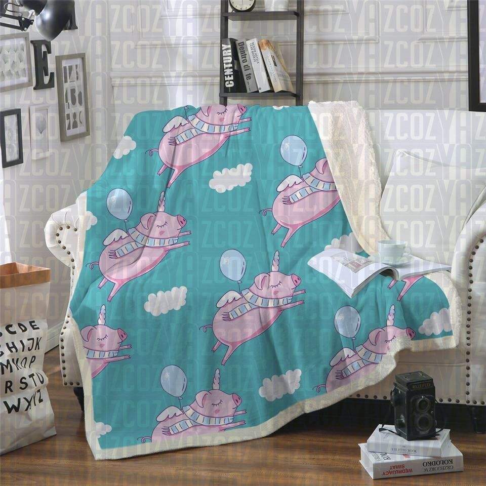 Uni Pigs Might Fly Sherpa Fleece Blanket