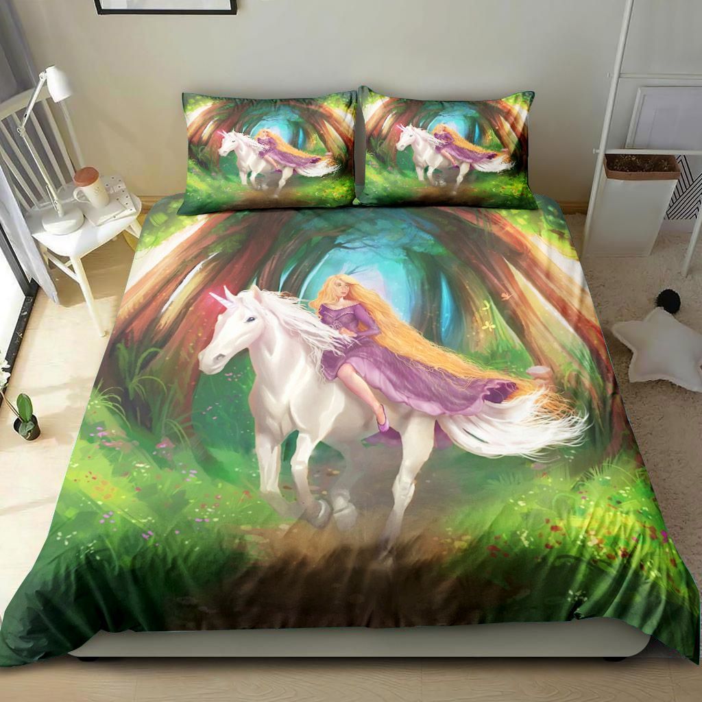 Unicorn And Beautiful Girl Bedding Set