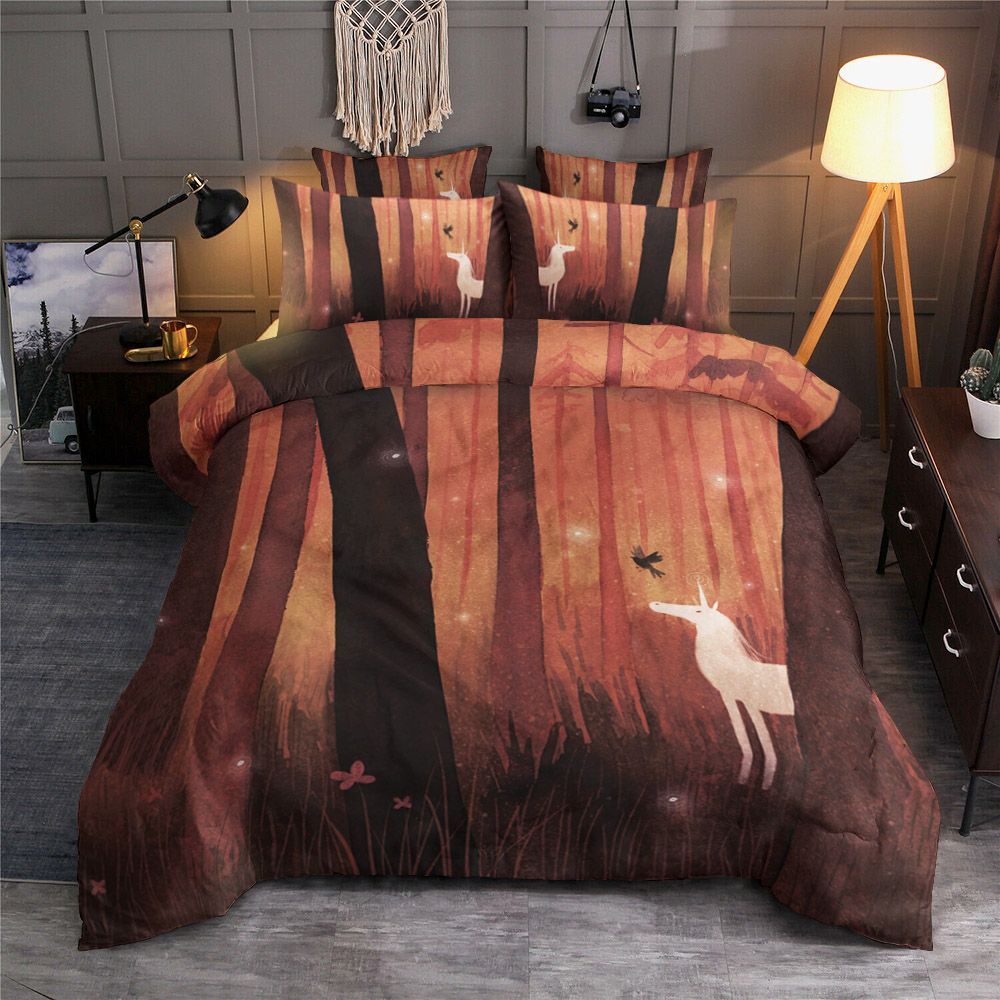 Unicorn And Bird In Forest Bedding Set
