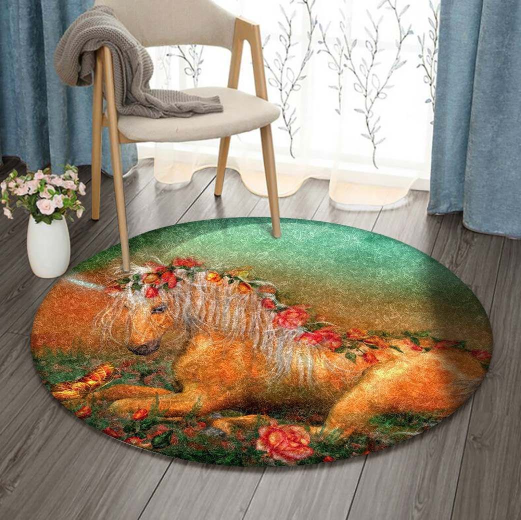Unicorn And Butterfly Round Carpet