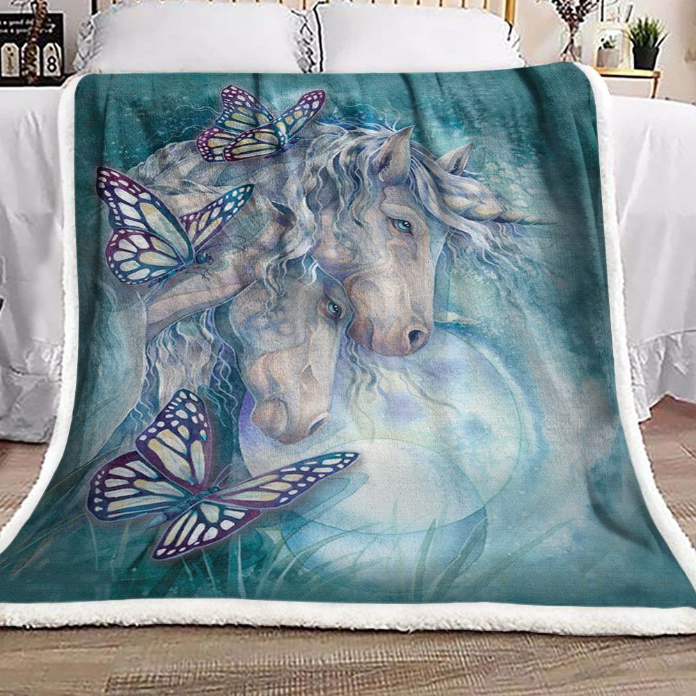 Unicorn And Butterfly Sherpa Fleece Blanket