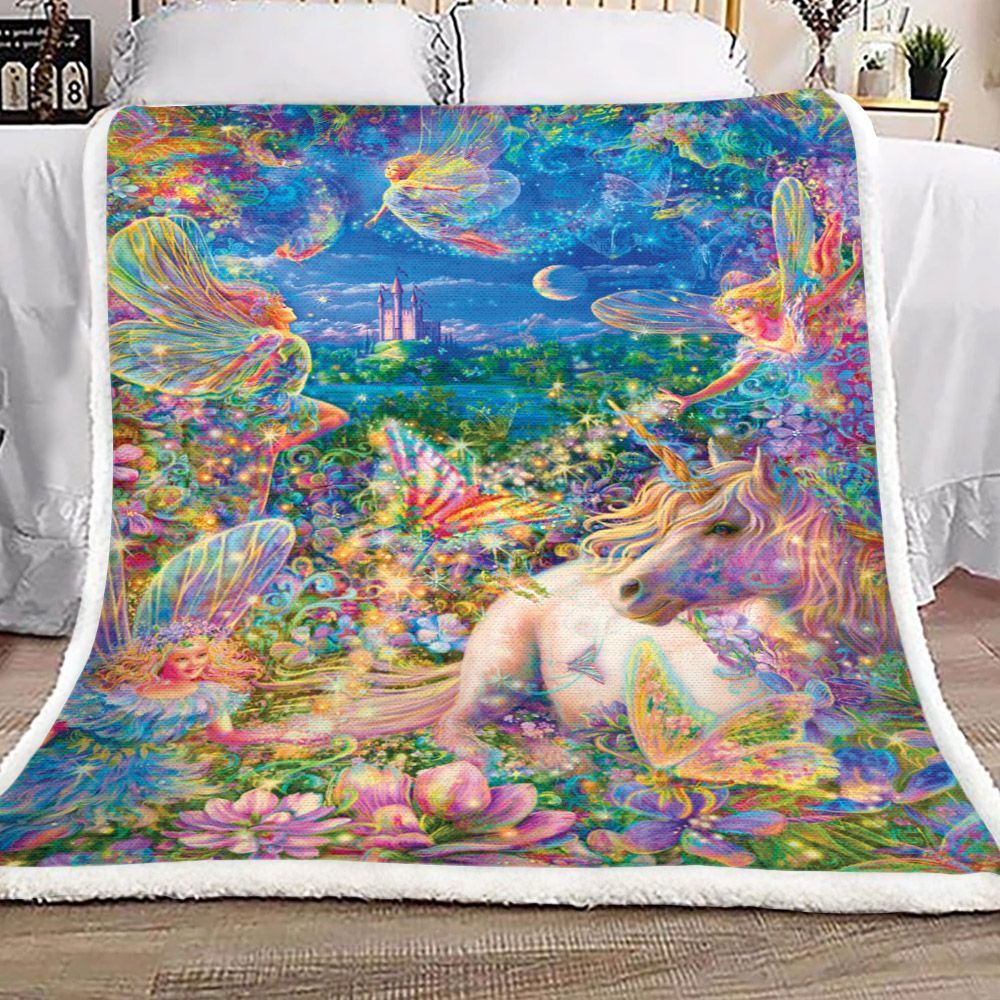 Unicorn And Fairy Sherpa Fleece Blanket