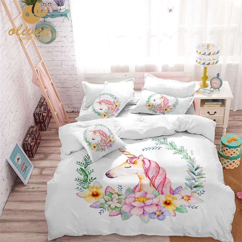 Unicorn And Flower 3D Bedding Set